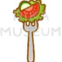 フォークとトマトとレタスのイラスト