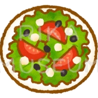 Salad ブラックオリーブとカッテージチーズとトマトの美味しそうなサラダのイラスト