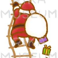 ハシゴを登るサンタクロースのイラスト