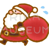 大きなプレゼントの袋を持って走るサンタクロースのイラスト