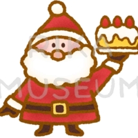 ケーキを持っているサンタクロースのイラスト