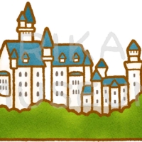 Neuschwanstein Castle ドイツのノイシュヴァンシュタイン城をマリエン橋から見たときのイラスト