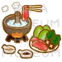 A one-pot dish of thinly sliced meat and vegetables in boiled broth しゃぶしゃぶのイラスト