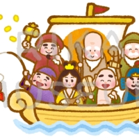 The Seven Gods of Good Fortune 宝船に乗った七福神のイラスト