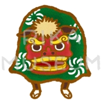 A traditional Japanese performance for the New Year, in which a person dances to music wearing a lion's mask 獅子舞のイラスト