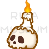 蝋燭が乗った不気味な頭蓋骨のイラスト