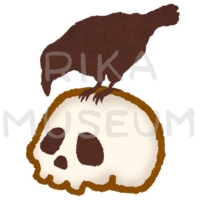 頭蓋骨の上に乗った不気味なカラスのイラスト