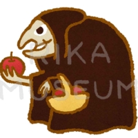 白雪姫に毒林檎をたべさせようとする魔女のイラスト