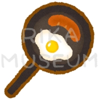 フライパンに乗ったソーセージと目玉焼きのイラスト