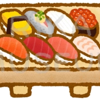 寿司下駄に乗った寿司のイラスト