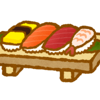 寿司下駄に載った美味しそうな寿司のイラスト
