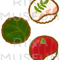 Ball-shaped sushi(sea bream, leaf mustard and tuna) 鯛、高菜、まぐろの手まり寿司のイラスト