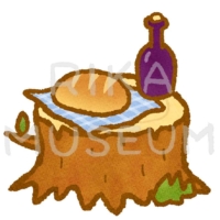 イソップ寓話の金の斧に登場する木こりのお弁当のパンとワインのイラスト