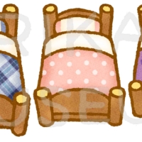 童話の3匹の熊のベッドのイラスト