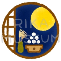 Otsukimi is the custom of people viewing the full moon. People decorate Japanese plume grass and offer sweet rice dumplings. お月見のイラスト