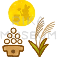 It is said that there is rabbit in the moon in Japan. 月のうさぎとお団子とススキのイラスト