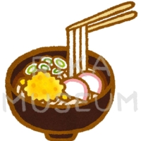 Japanese wheat noodles たぬきうどんのイラスト