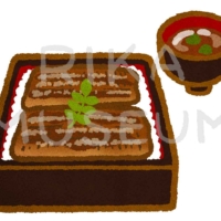 BroiledJapanese eel in a lacquer box うな重と肝吸いのイラスト