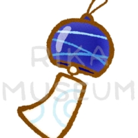 A small bell made of glass metal or porcelain: we can enjoy cool sound that it makes when its tanzaku is blown by a breeze. 涼しげな風鈴のイラスト