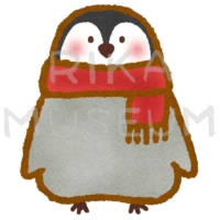 赤いマフラーを巻いた可愛いペンギンのイラスト