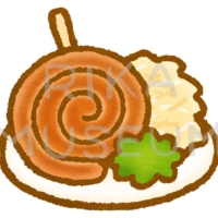 Spiral sausage with sauerkraut 美味しそうな渦巻き状のソーセージとザウアークラウトのイラスト