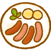 German sausages 美味しそうなドイツのソーセージの盛り合わせのイラスト