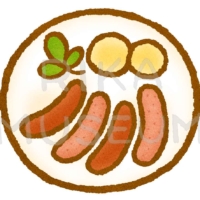 美味しそうなフランクフルト風のソーセージのイラスト