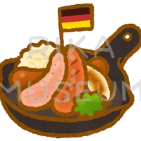 Grilled sausages 美味しそうなソーセージの盛り合わせのイラスト