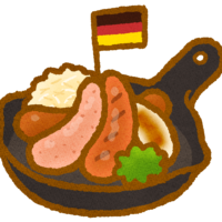 German sausages 美味しそうなドイツのソーセージの盛り合わせのイラスト