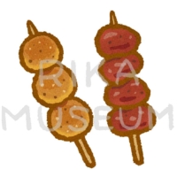 Grilled chicken on sticks (meat balls and lever) つくねとレバーの焼き鳥のイラスト