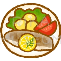 Grilled pike-perch fillet with potato and tomato ドイツ料理のパイクパーチのソテーのイラスト
