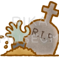 お墓の中から復活するゾンビのイラスト