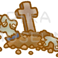 お墓の中から復活するゾンビのイラスト
